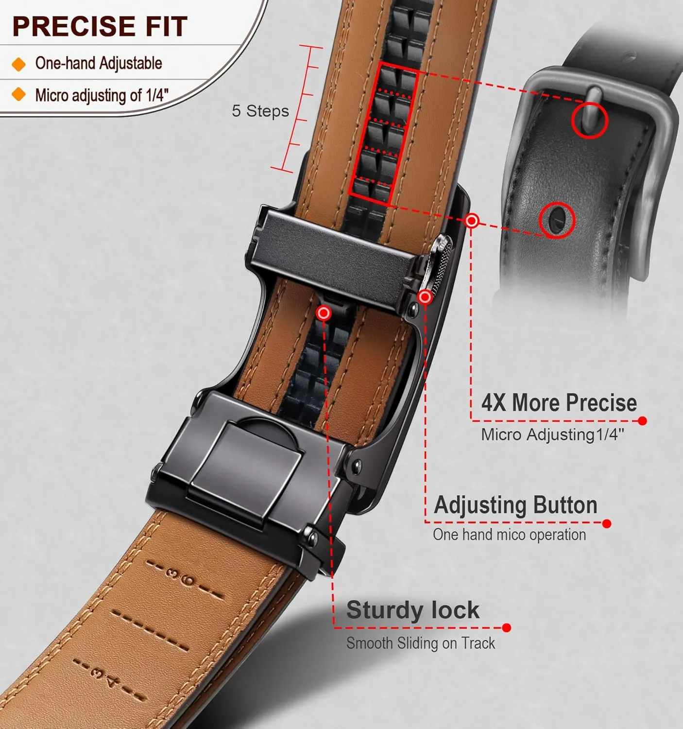BULLIANT Mens Ratchet Belt,Leather Adjustable Slide Belt For Gift Mens Dress Casual 1 3/8",Size Adjustable