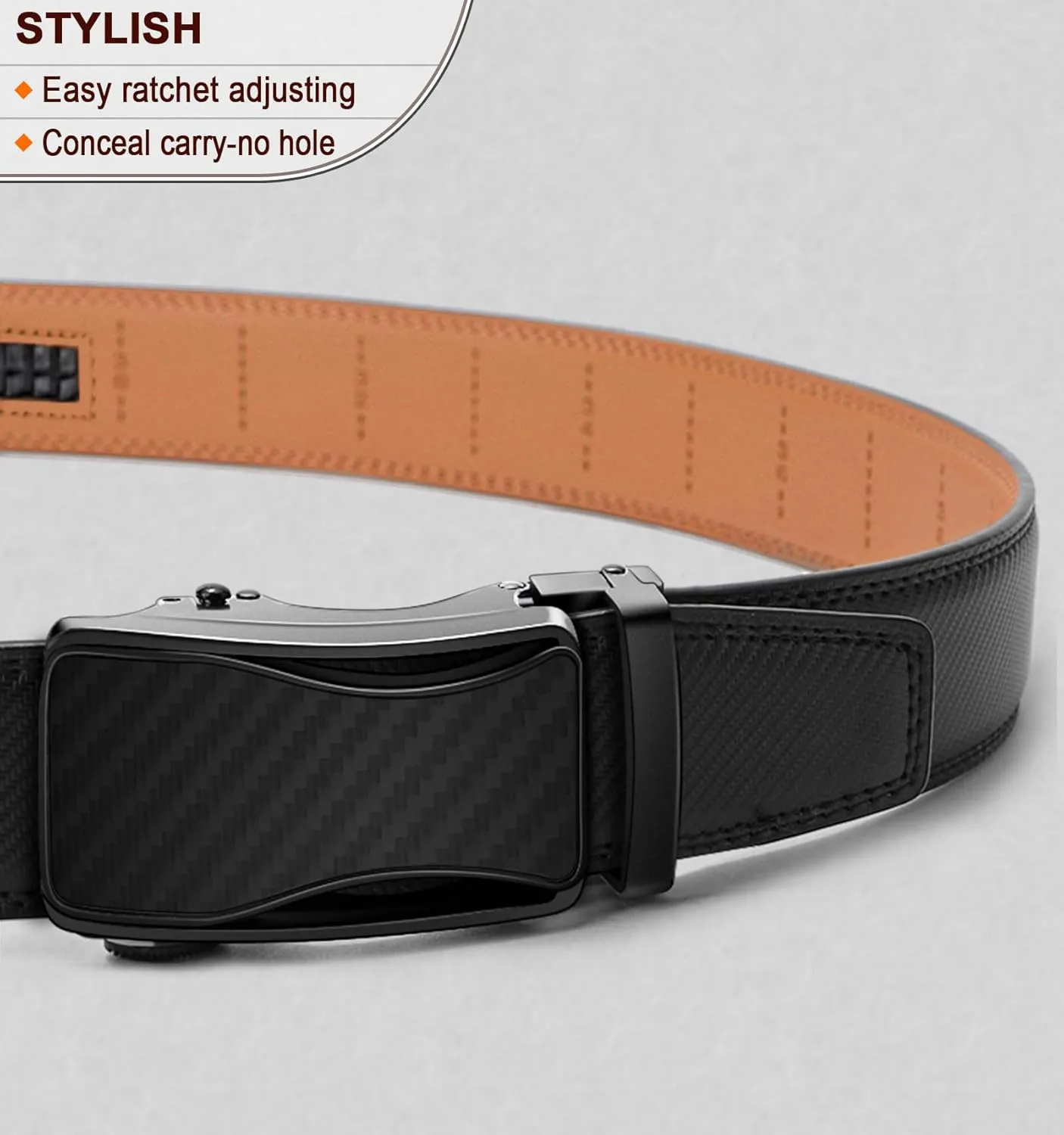 BULLIANT Mens Ratchet Belt,Leather Adjustable Slide Belt For Gift Mens Dress Casual 1 3/8",Size Adjustable