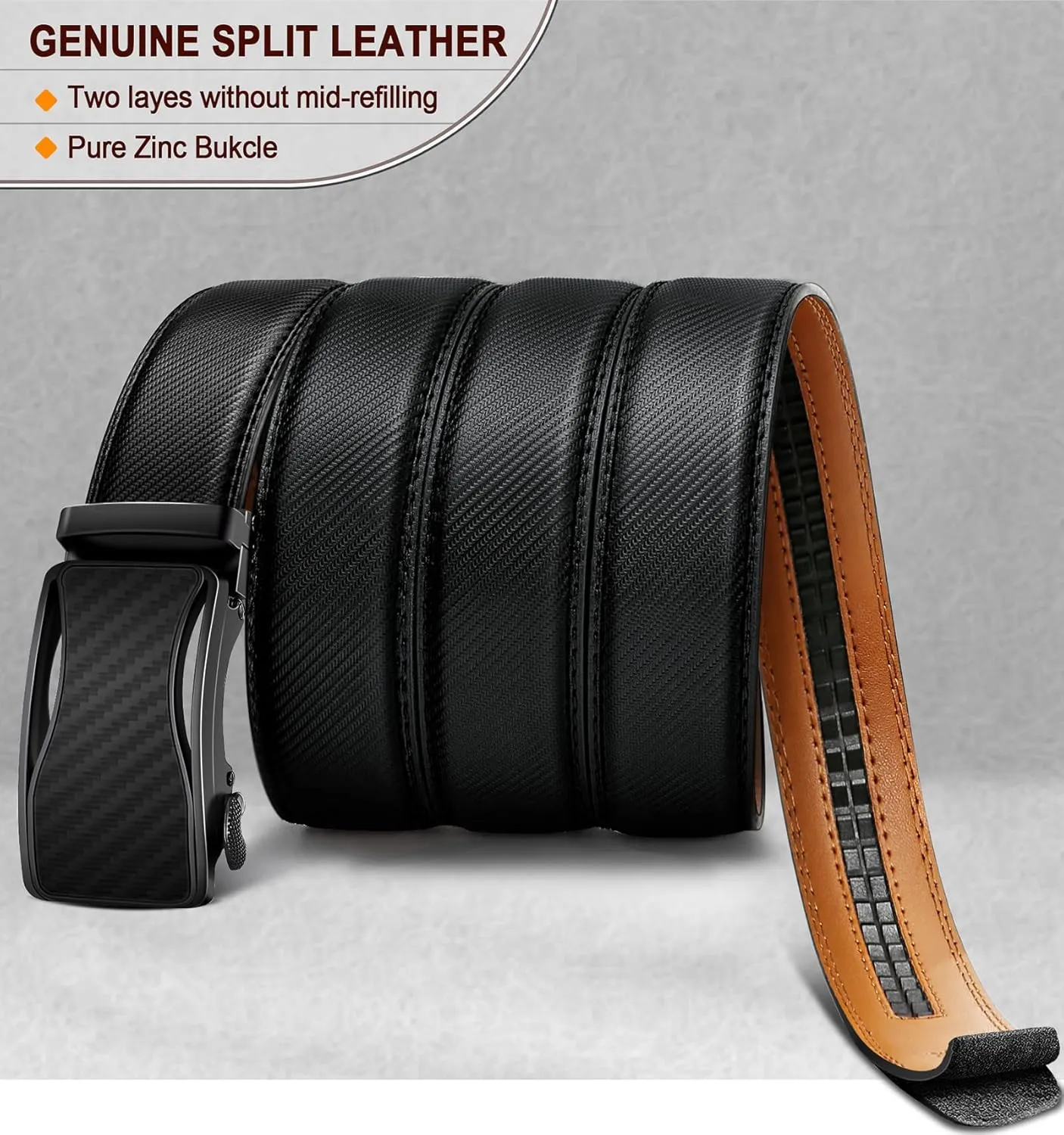 BULLIANT Mens Ratchet Belt,Leather Adjustable Slide Belt For Gift Mens Dress Casual 1 3/8",Size Adjustable