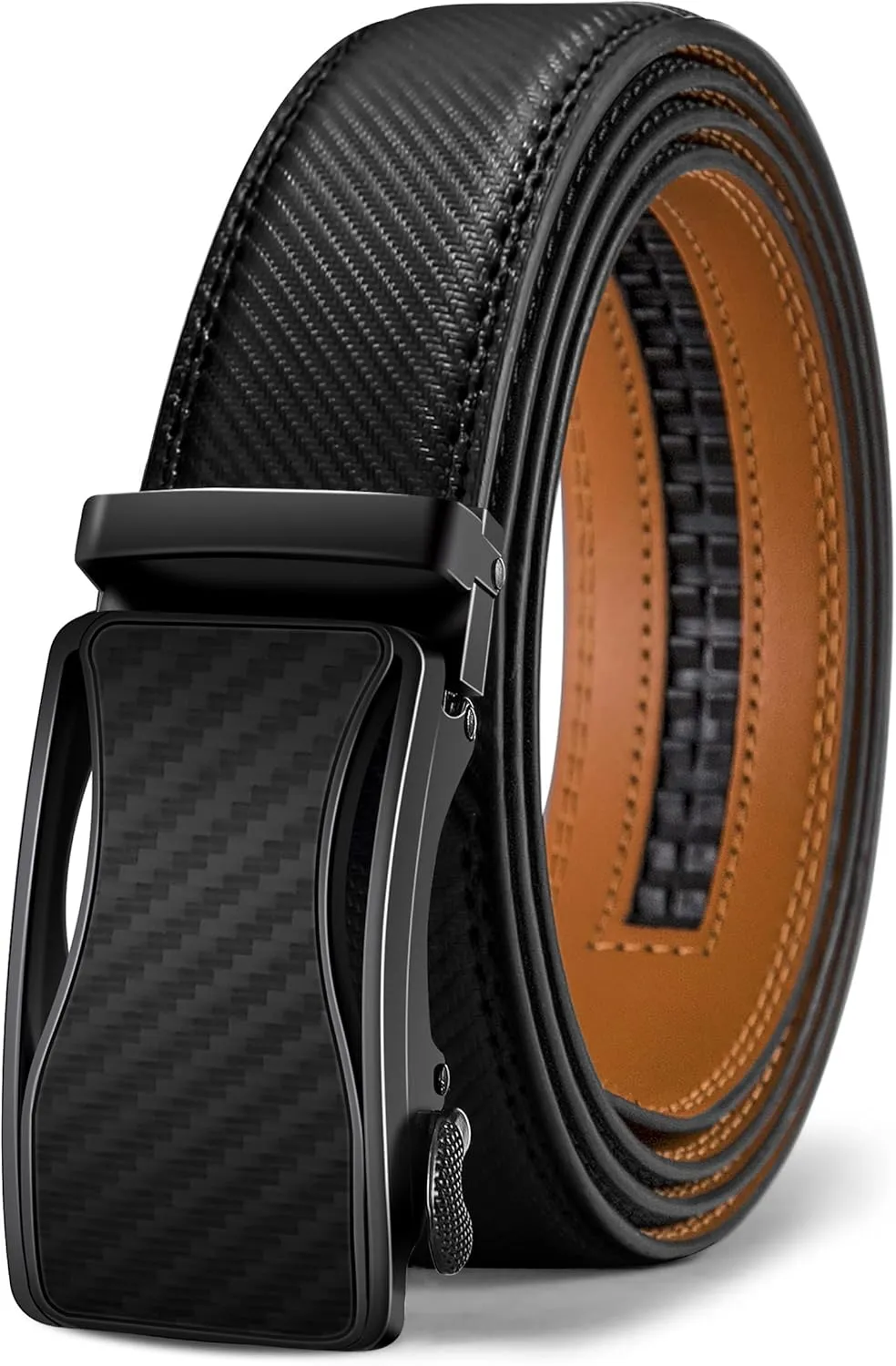BULLIANT Mens Ratchet Belt,Leather Adjustable Slide Belt For Gift Mens Dress Casual 1 3/8",Size Adjustable