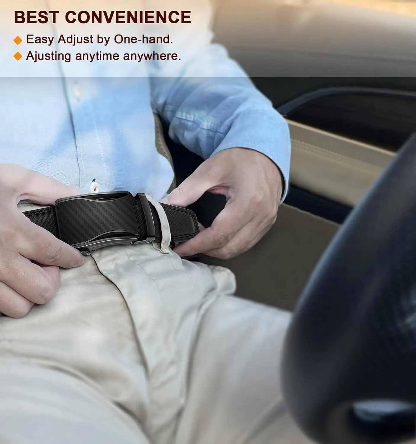 BULLIANT Mens Ratchet Belt,Leather Adjustable Slide Belt For Gift Mens Dress Casual 1 3/8",Size Adjustable
