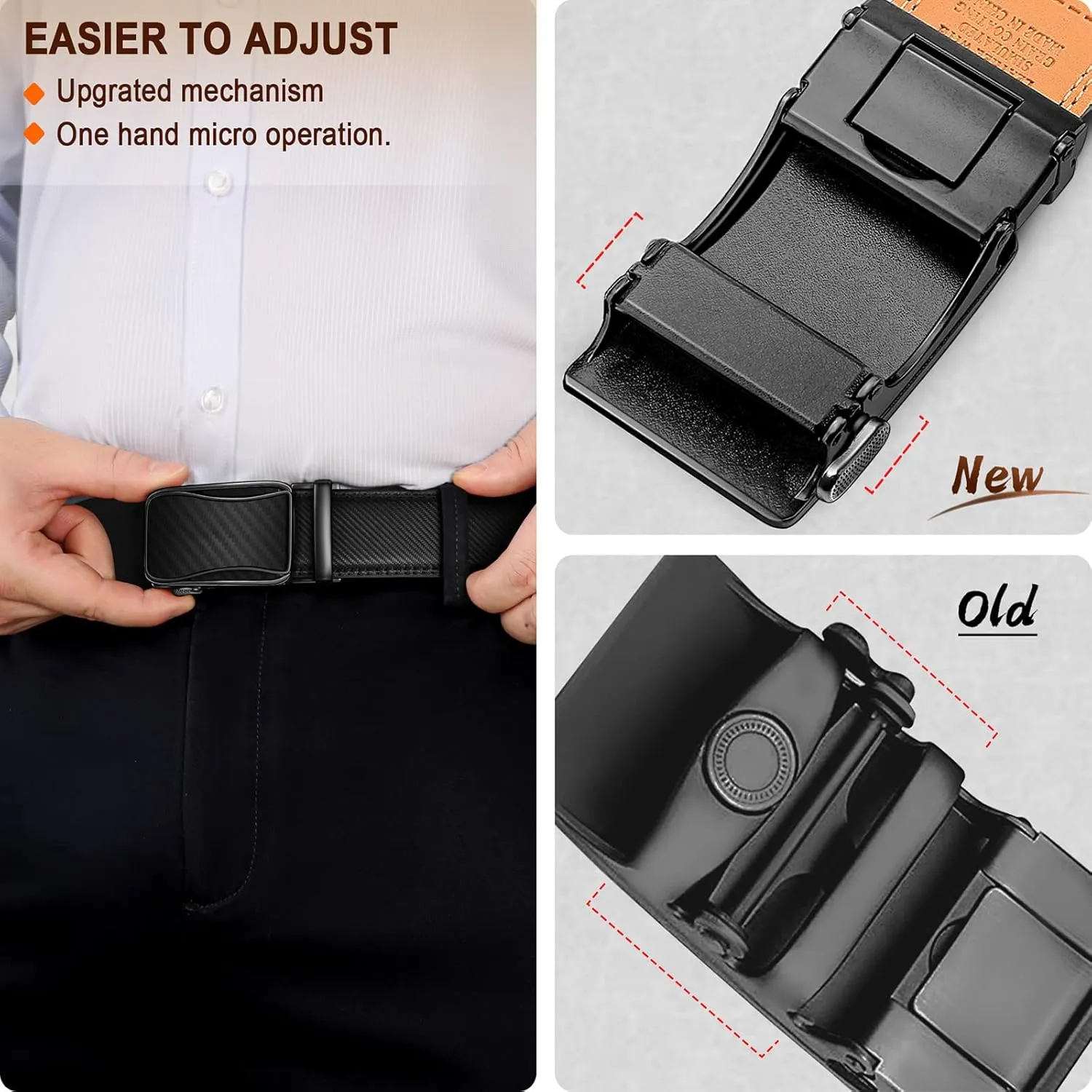 BULLIANT Mens Ratchet Belt,Leather Adjustable Slide Belt For Gift Mens Dress Casual 1 3/8",Size Adjustable