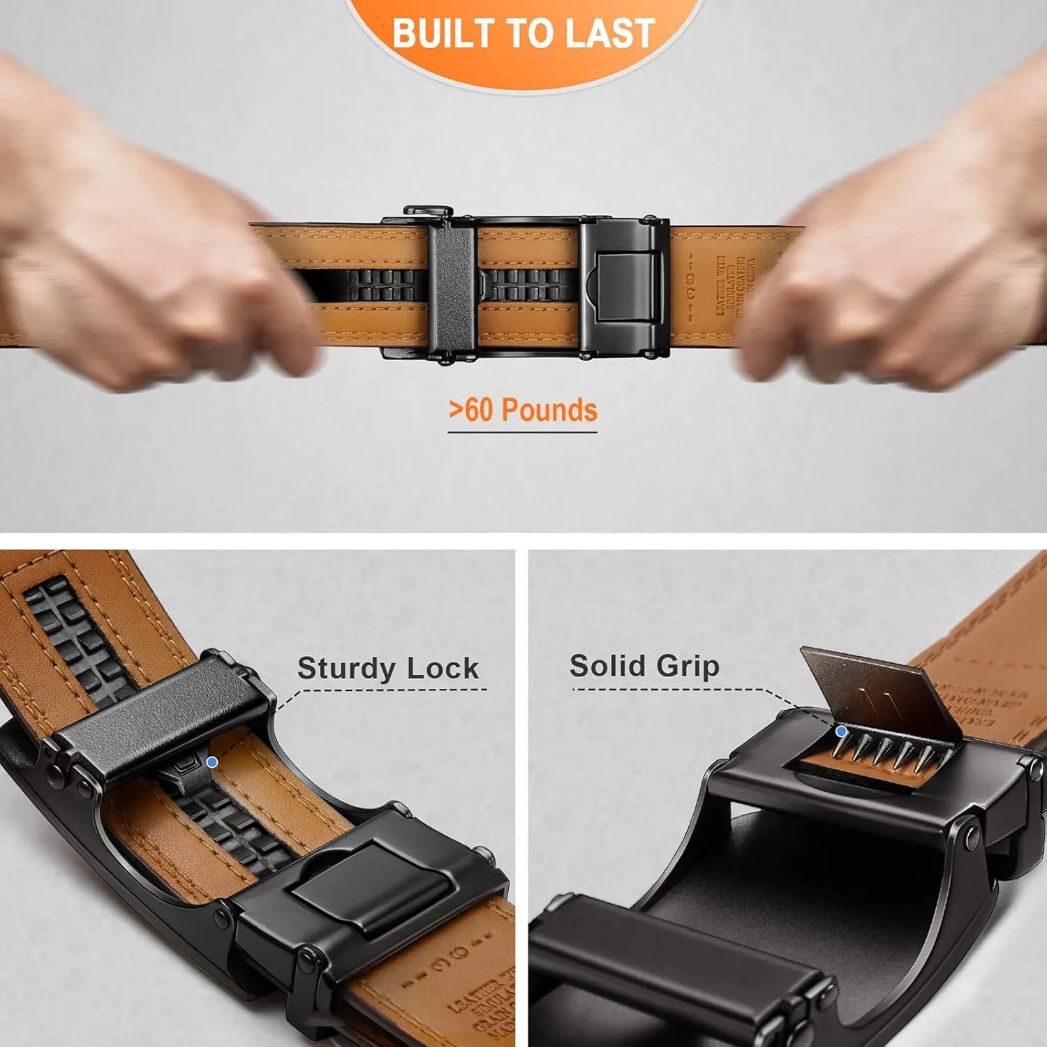 BULLIANT Mens Ratchet Belt,Leather Adjustable Slide Belt For Gift Mens Dress Casual 1 3/8",Size Adjustable