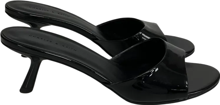 Charles & Keith Patent Slant Heel Mules - Black Patent UK 5 EU 38 👠