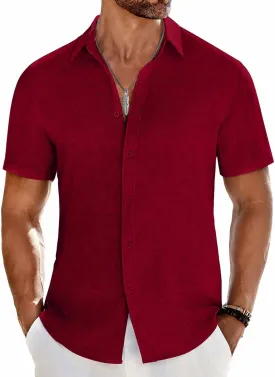 COOFANDY Men's Casual Button Down Shirts Short Sleeve Textured Summer Beach Shirt