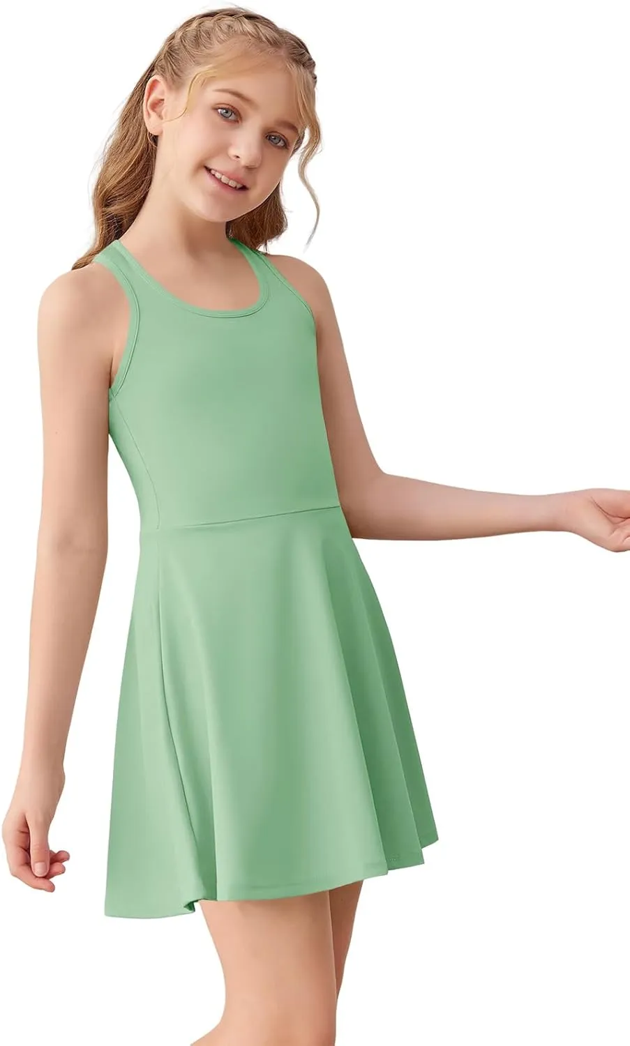 Haloumoning Girls Sleeveless Tennis Dress Kids Racerback Golf Dress School Sports Dresses Outfit with Shorts Pockets