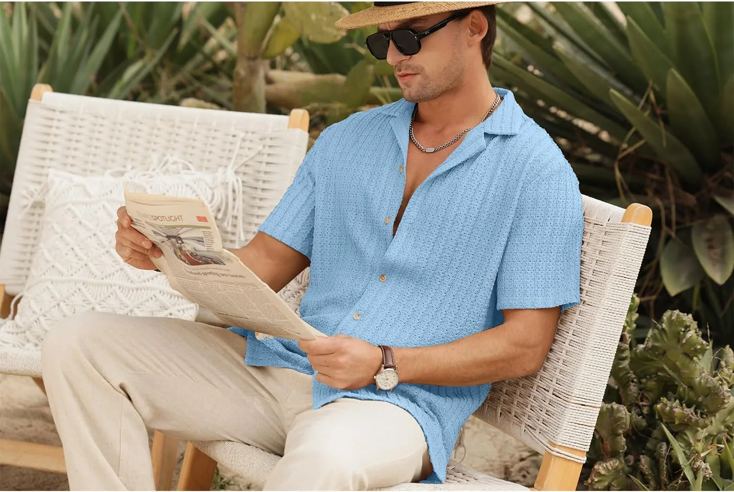 HOTake Men's Casual Summer Beach Shirts Button Down Short Sleeve Crochet Guayabera Shirts