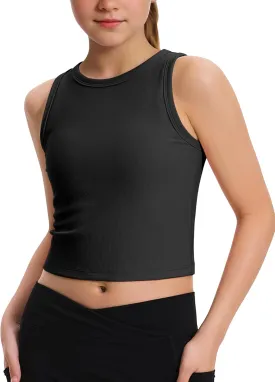 JOCMIC Girls Tank Tops Kids Athletic Tank Ribbed Knit High Neck Crop Tops for Gym Yoga