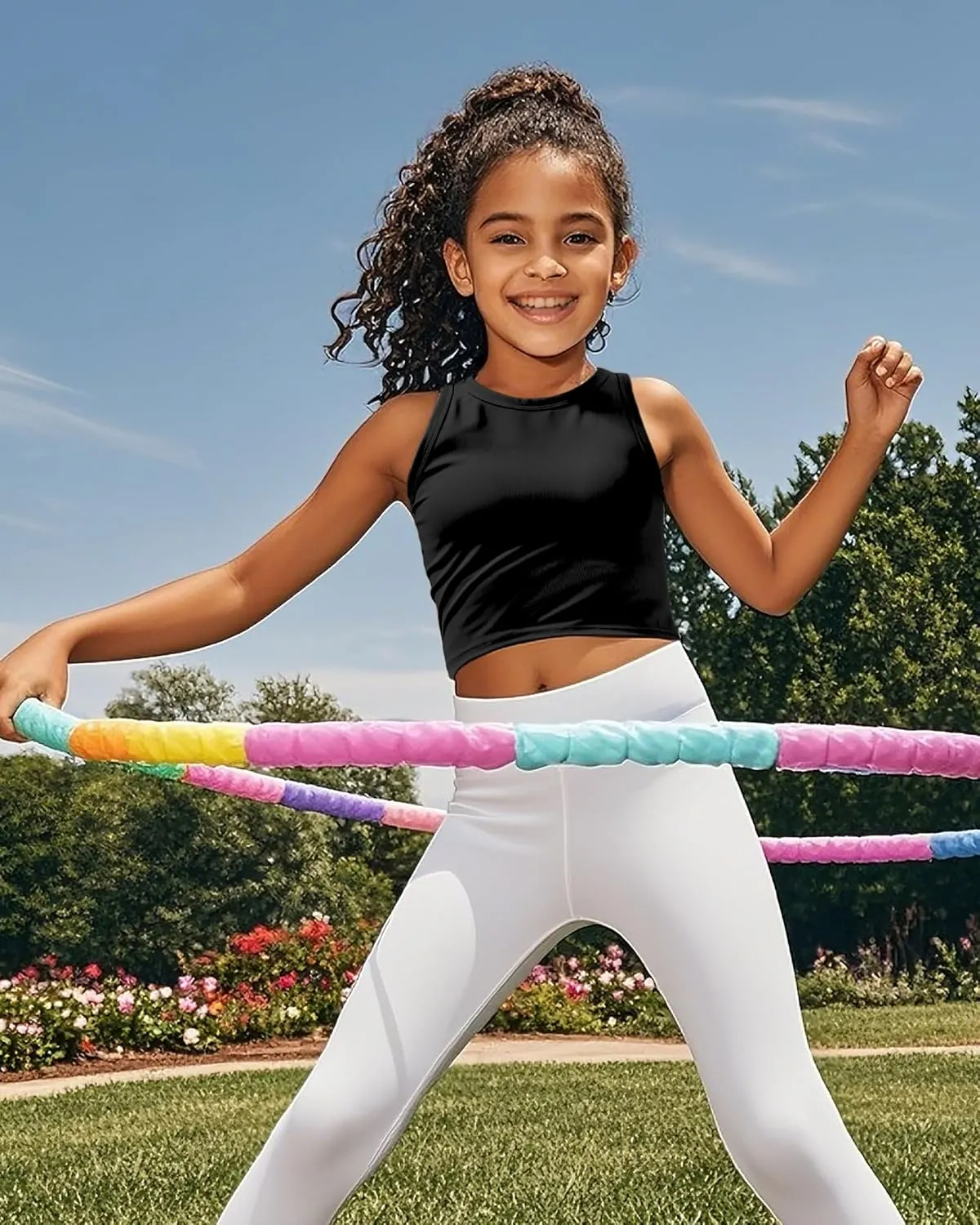 JOCMIC Girls Tank Tops Kids Athletic Tank Ribbed Knit High Neck Crop Tops for Gym Yoga