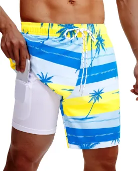 Men's Swim Trunks 7 Inch with Compression Liner 2 in 1 Swim Shorts Stretch Quick Dry Bathing Suits with Pockets