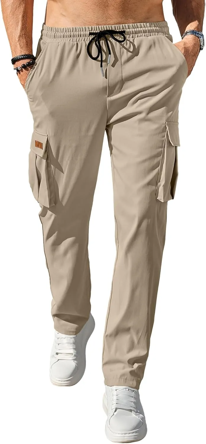 PLEPAN Men's Casual Cargo Pants Drawstring Hiking Pants Workout Tactical Joggers Sweatpants for Men