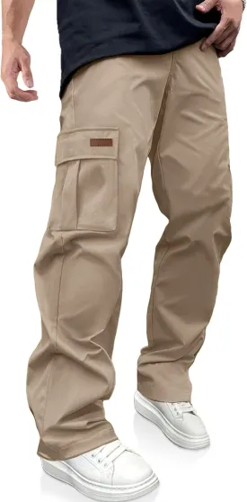 PLEPAN Men's Casual Cargo Pants Drawstring Hiking Pants Workout Tactical Joggers Sweatpants for Men