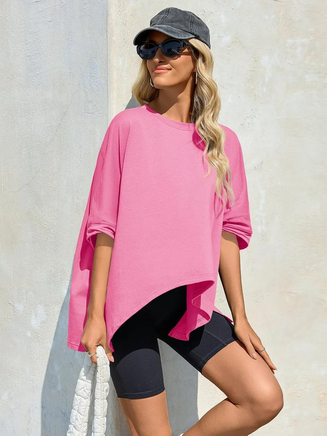 Tankaneo Womens Oversized Tshirts Batwing Short Sleeve Asymmetric Hem Tops Summer Casual Loose Fit Tunic Tee Shirts