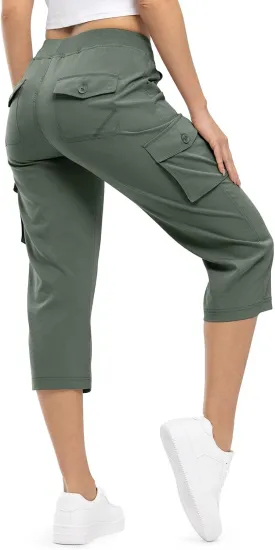 TBMPOY Womens Cargo Capris Lightweight Hiking Pants 6 Pockets Quick Dry Casual Outdoor Trip Loose Shorts Cropped Cotton