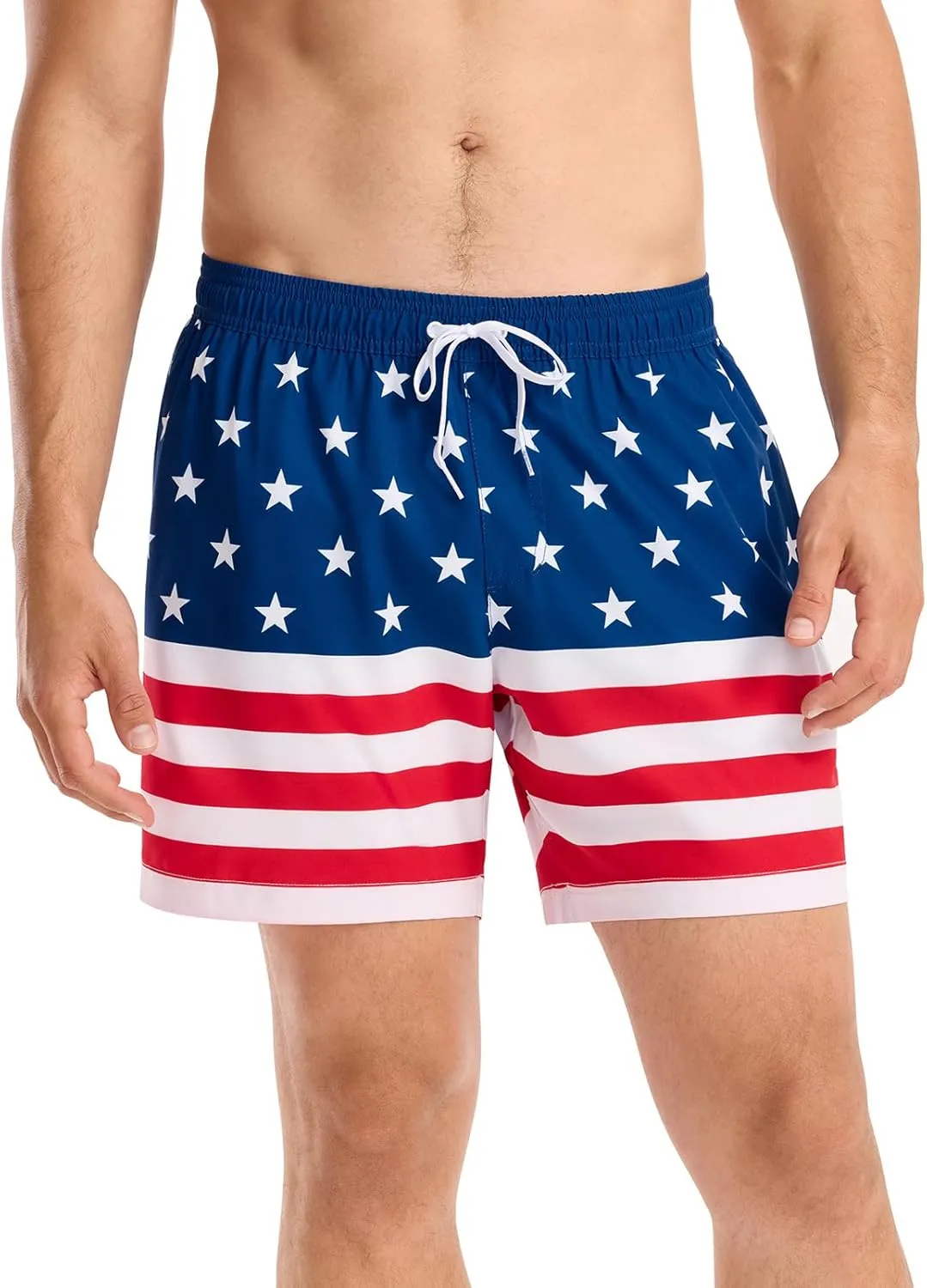Tipsy Elves Men's USA Swimming Trunks 7'' Inseam 4 Way Stretch Fabric w/Mesh Liner Swim Trunks for Men Bathing Suit