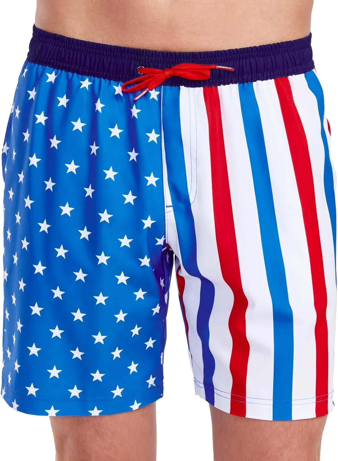 Tipsy Elves Men's USA Swimming Trunks 7'' Inseam 4 Way Stretch Fabric w/Mesh Liner Swim Trunks for Men Bathing Suit
