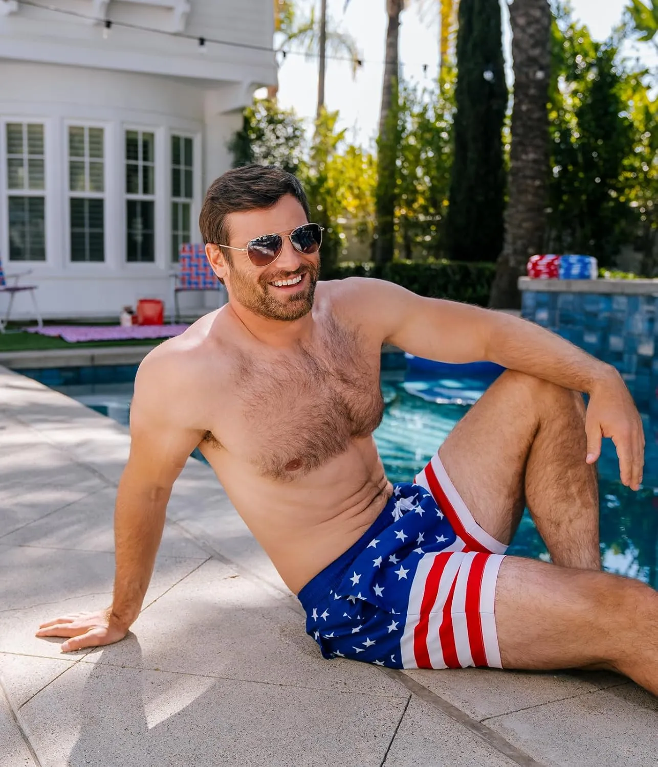Tipsy Elves Men's USA Swimming Trunks 7'' Inseam 4 Way Stretch Fabric w/Mesh Liner Swim Trunks for Men Bathing Suit
