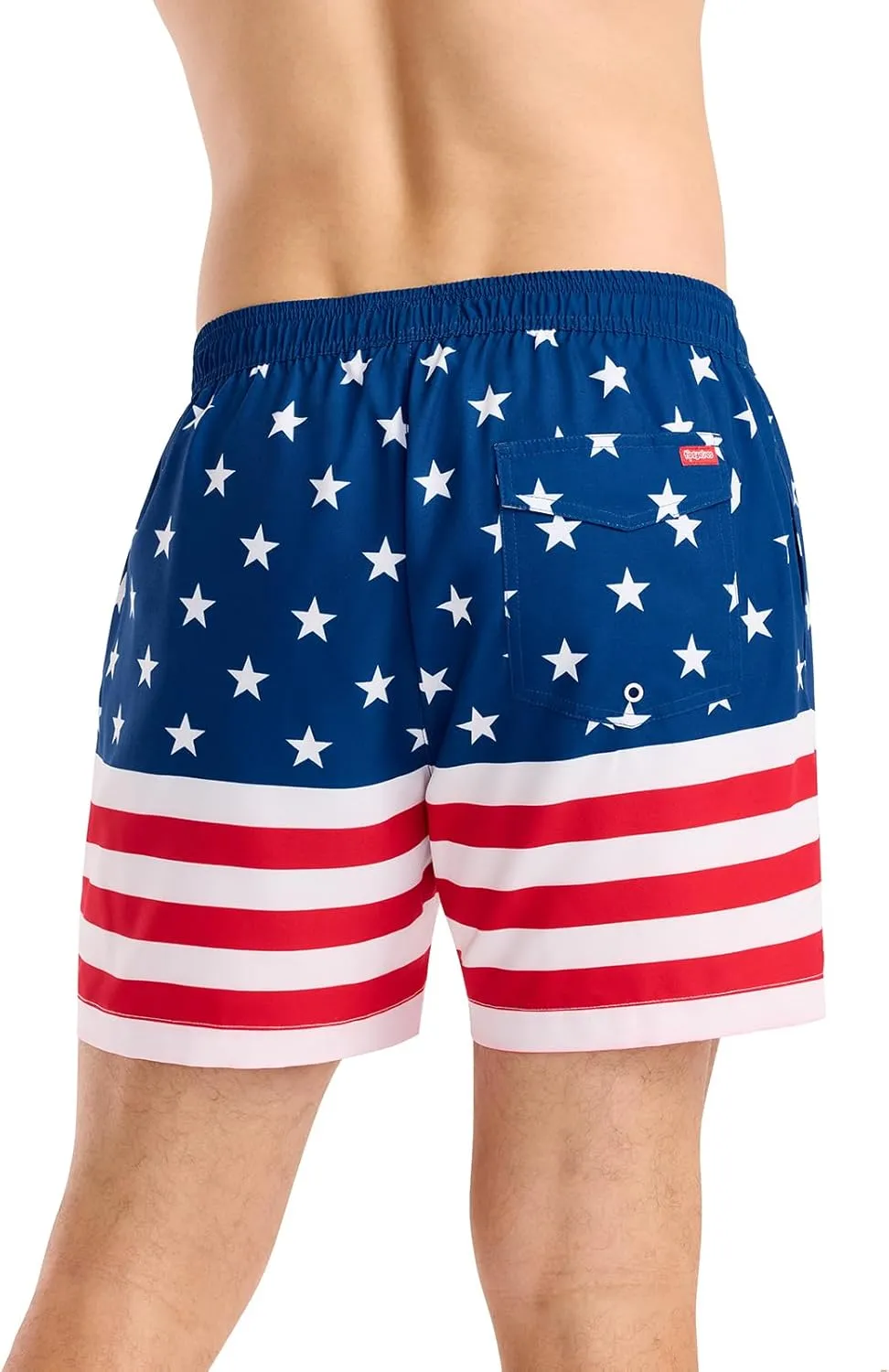 Tipsy Elves Men's USA Swimming Trunks 7'' Inseam 4 Way Stretch Fabric w/Mesh Liner Swim Trunks for Men Bathing Suit